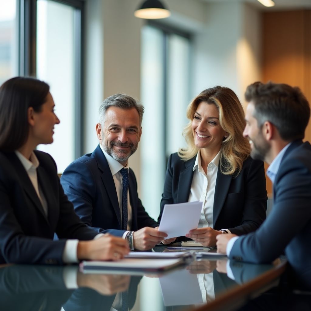 Equipo de asesores financieros en reunión